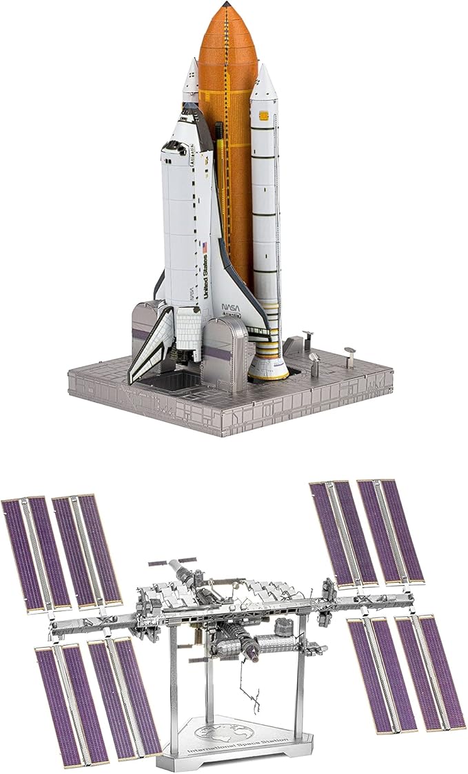 Metal Earth Fascinations Premium Series 3D Metal Models Set of 2 Kits - Space Shuttle Launch Kit - International Space Station