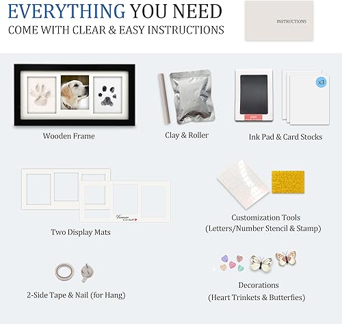 Miniatura 7 de MYPAWLETS Kit de marco de huellas de patas, kit de impresión de patas de perro y gato, arcilla suave y almohadilla de tinta de tacto limpio, kit de