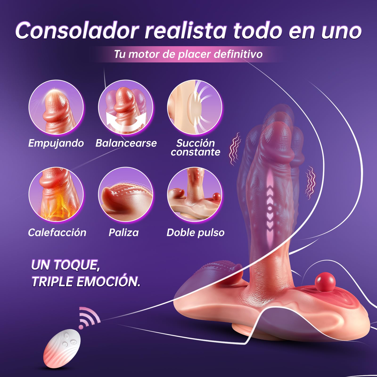 Vibrador Dildo Para Mujer Juguete Sexual Para Hombres Vibradorador con Función Sit and Ride 10 Pulsaciones con Calor y 7 Vibraciones Para Estimular el Punto G Anal y Vaginal Parejas con Control Remoto