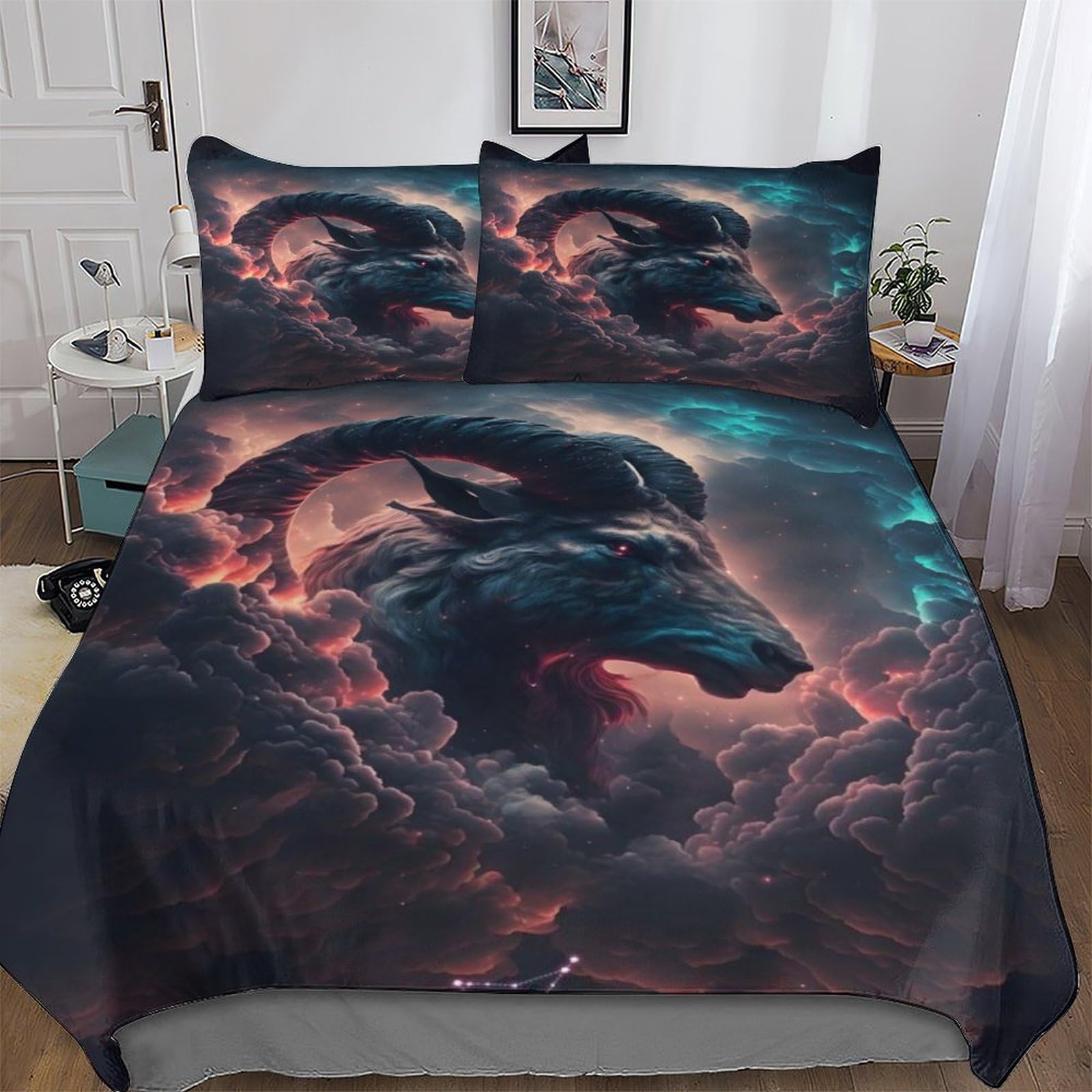 Pazzk Ambitious Capricorn Duvet Cover Set, Bedding Linen Set, Ultra Soft Comforter Cover With Zipper Closure 3 Pieces, Quilt Cover With Pillowcase For Kids, Youth And Adult Double (200X200cm)