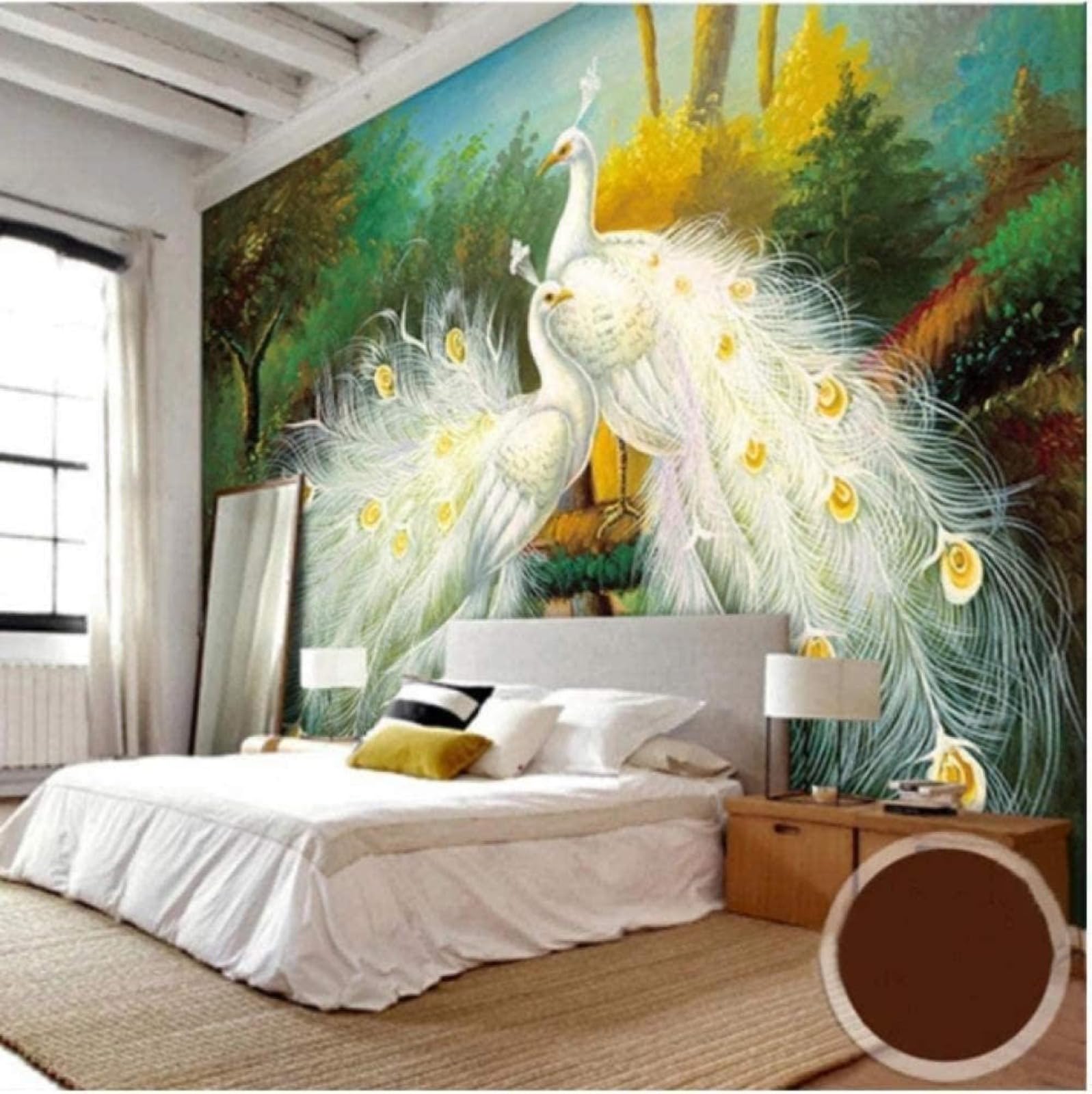 Papel Pintado 3D Decoración De La Sala De Estar Pared Animal Pareja Pavo Real Blanco Creativo Sala De Estar Sofá Tv Papel Pintado-350Cm×256Cm