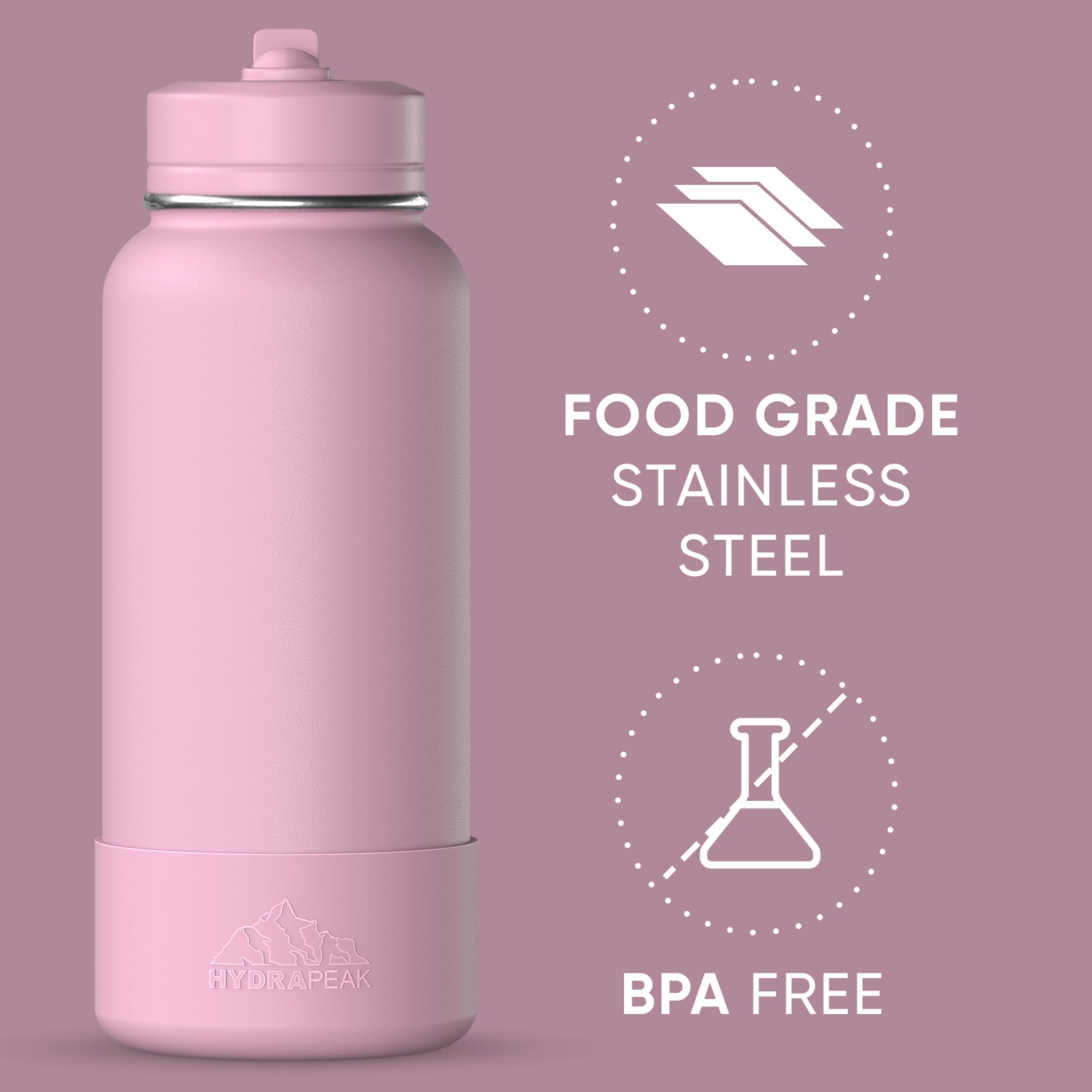 Hydrapeak Borraccia Termica 760ml In Acciaio Inox - 2 Coperchi (Cannuccia E Chug), Isolamento 24h Freddo / 12h Caldo, Adatta A Portabicchieri