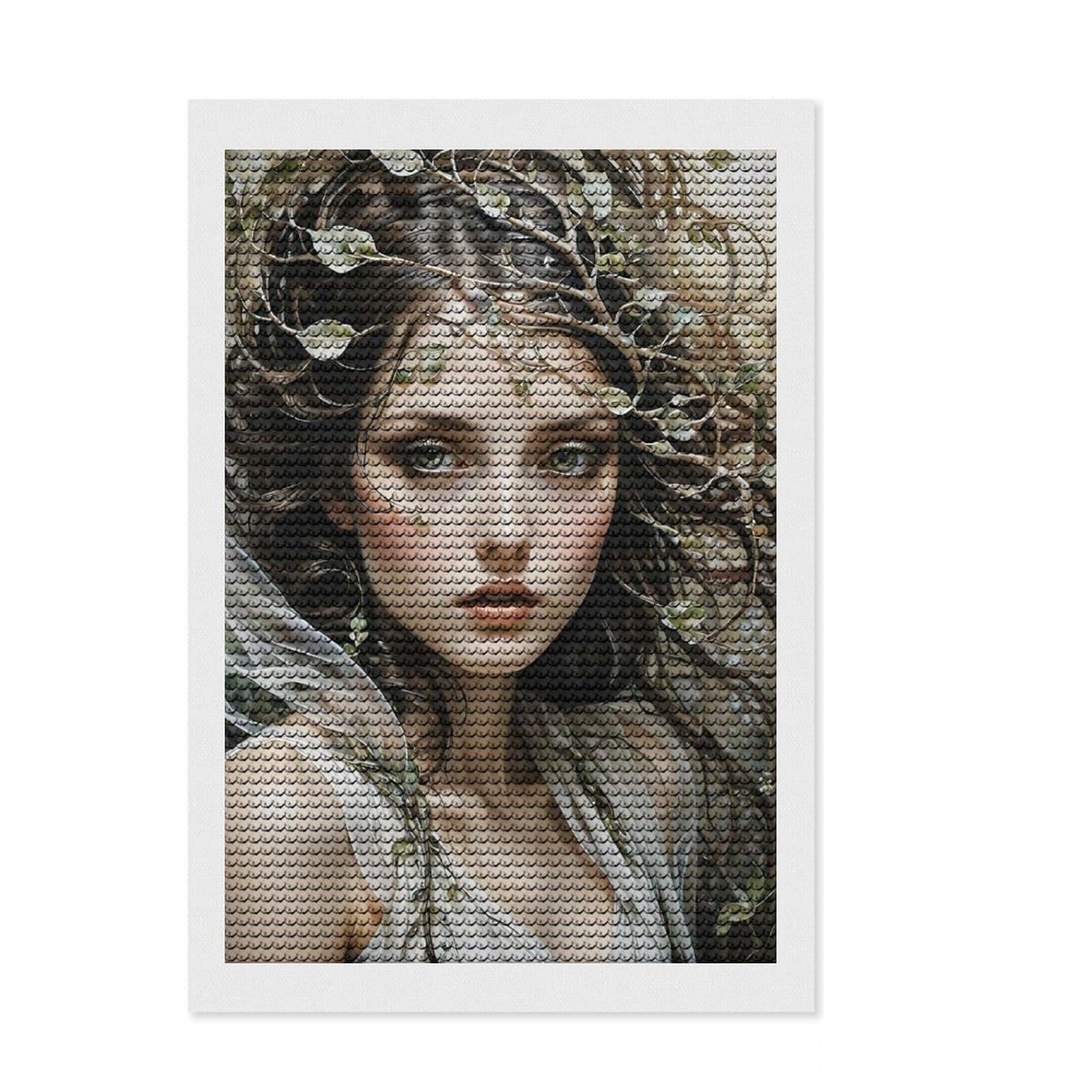 Junmoney Fantasy Woman Diamond Art Canvas 8"x12", for Family Craft Time, Neat Printed Canvas, Festive Craft Gift, Boho Decor