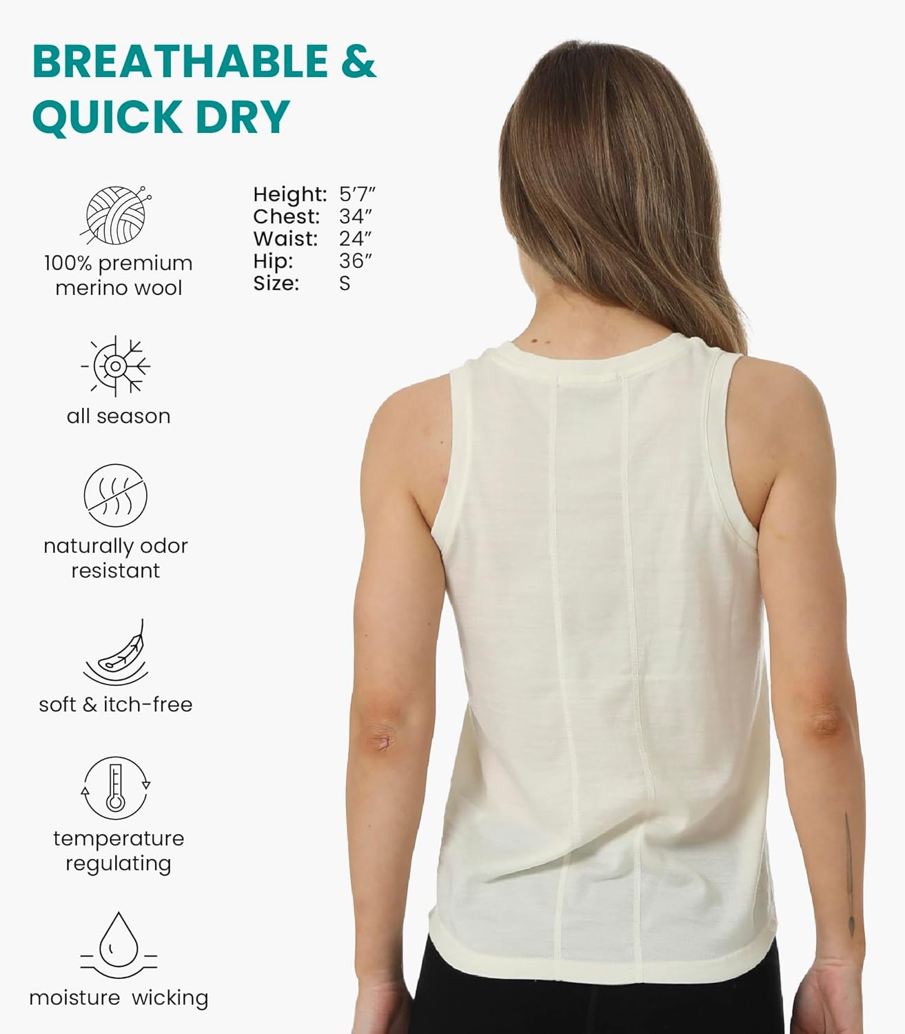 Merino Wool Tank Top Women - Active Merino Wool Undershirt Moisture Wicking Breathable Anti-Odor Lightweight Base Layer - Image 2