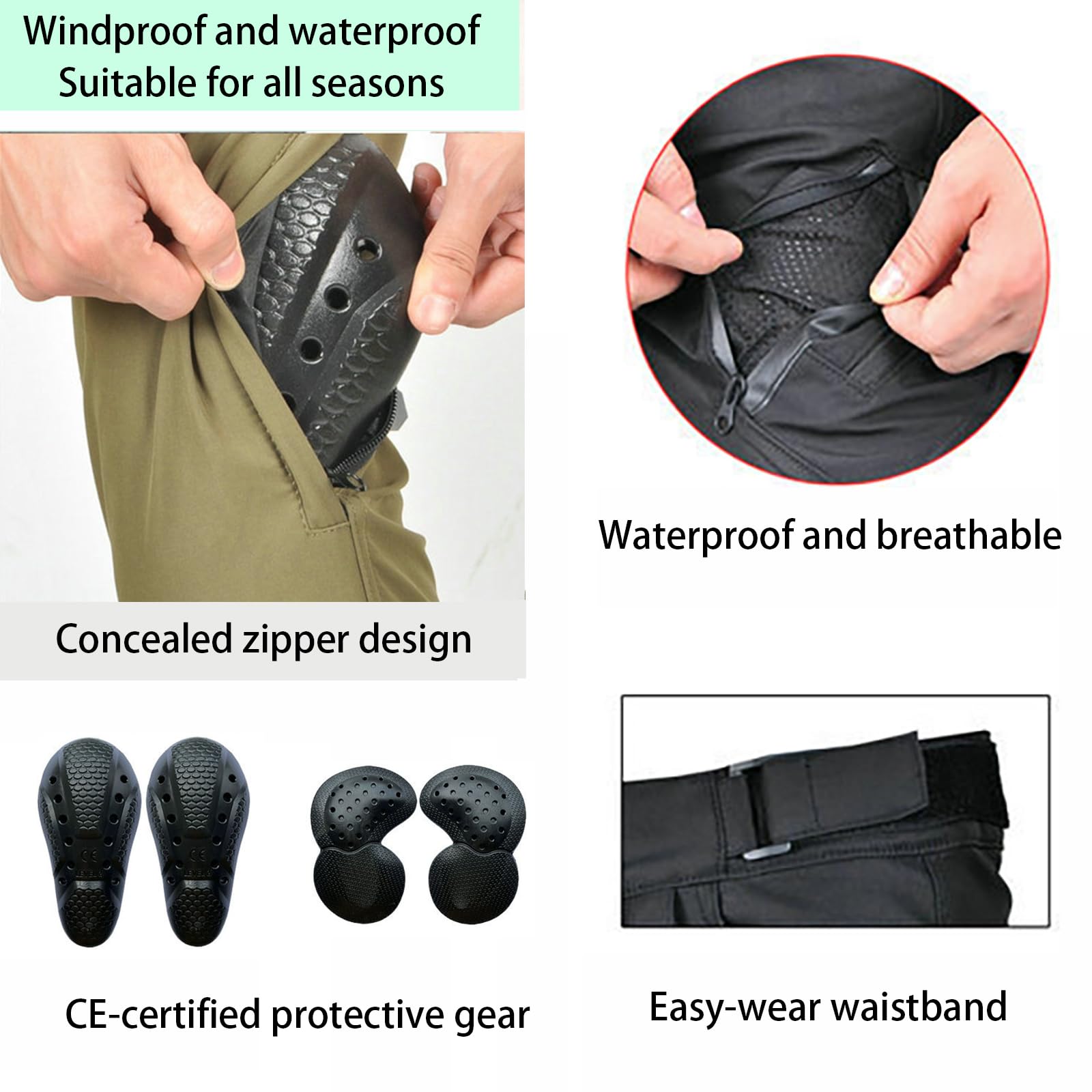 ARMAAN Pantaloni Moto Uomo Impermeabili Per Motocicletta, Pantaloni Protettivi Con Protezioni CE Per Ginocchia E Anche, Equipaggiamento Touring Resistente Per Viaggi E Guida Outdoor,Black-XXS