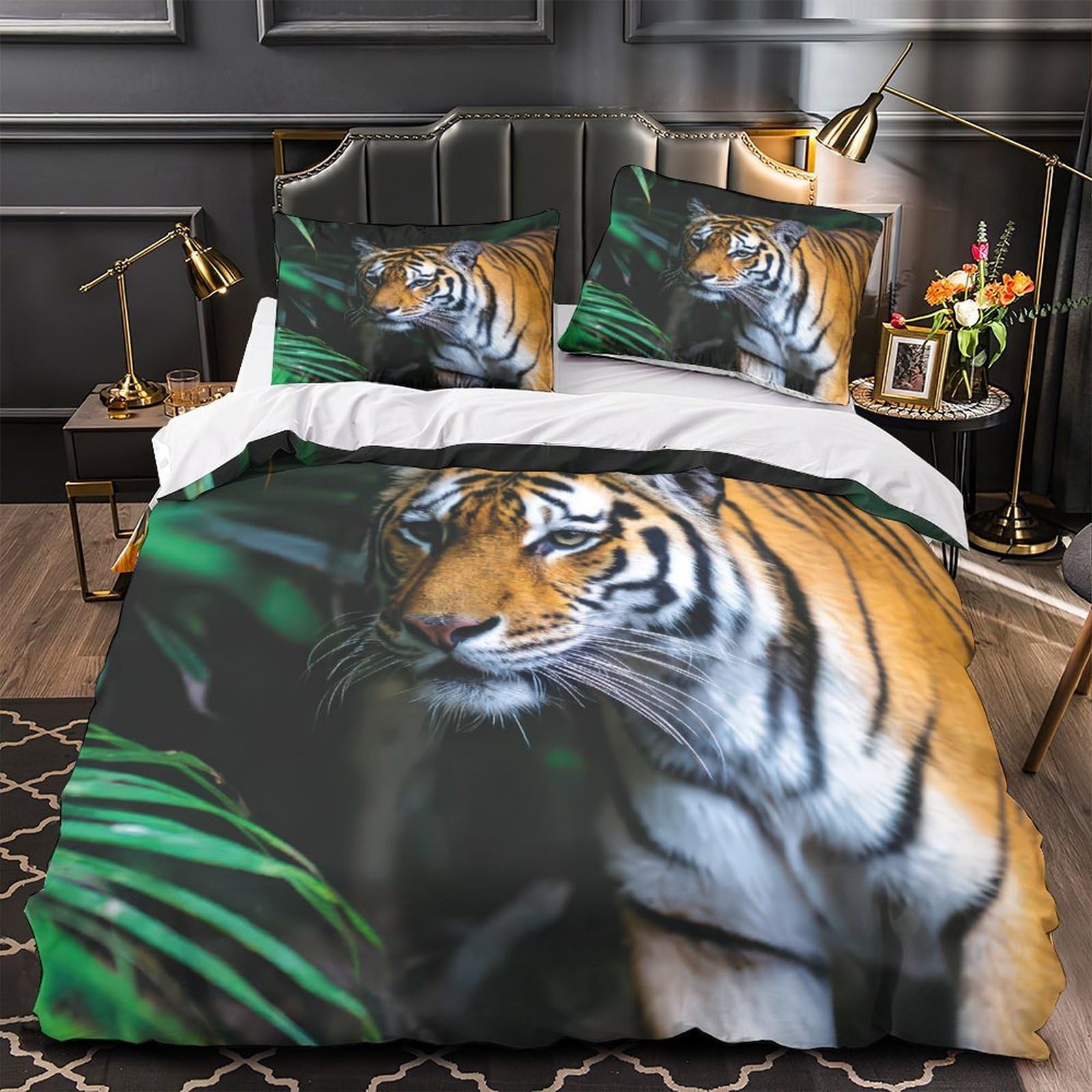 Parure de lit tigre 3D en microfibre premium housse de couette double