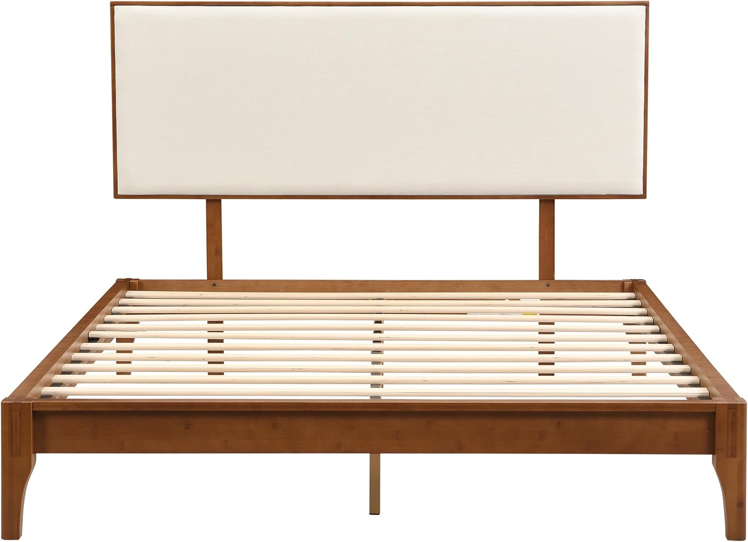 LUMISOL Queen Size Bamboo Platform Bed with Upholstered Headboard, Mid-Century Bed Frame with Adjustable Headboard, Modern Style 12 Inch Bamboo Bed Frame, Brown