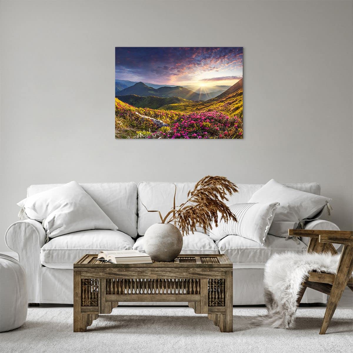 Moderne Impression sur Toile 160x50cm Image Tableau Decoration Murale Prairie lavenda été paysage Tableaux Decoratifs Muraux Chambre Panoramique Deco Cadre Décoration Salon Art Wall AB160x50-2605