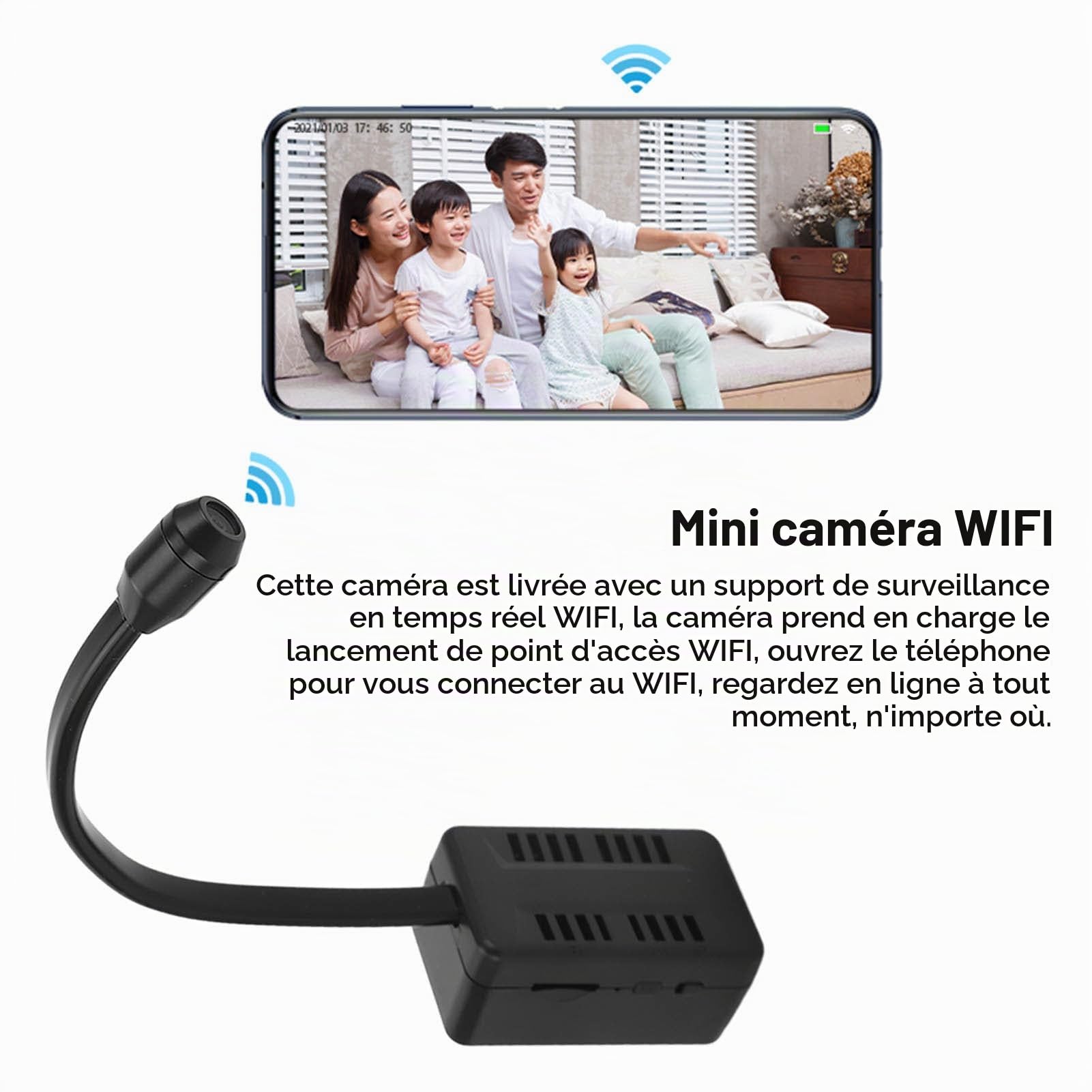 Petite Caméra WiFi sans Fil, Caméras de sécurité Espion Cachées HD 1080P à Vision Nocturne, Mini Caméra de Nounou à Détection de Mouvement pour Animal de Compagnie, Chien, bébé,