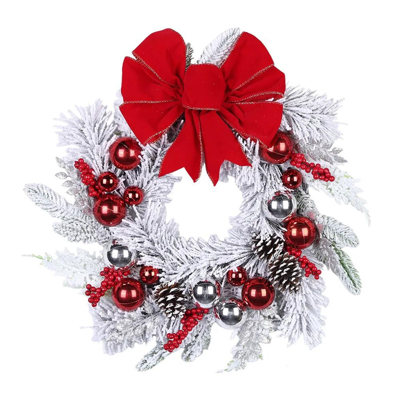 Künstlicher hängender Weihnachtskranz, Weihnachtskugel Girlande für die Haustür mit Schleifenkranz Rattan Set für Zuhause Treppen Innen und Außendekoration(45cm Wreath)