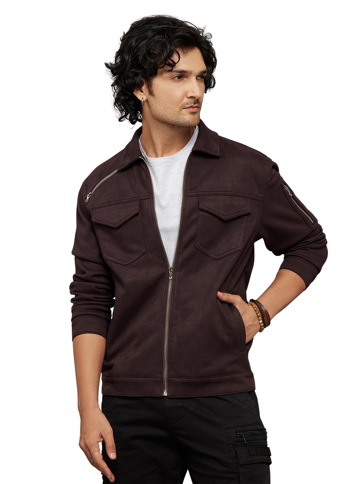 rookies Zipper Front Closure Long Sleeves Suede Jacket-picture-19