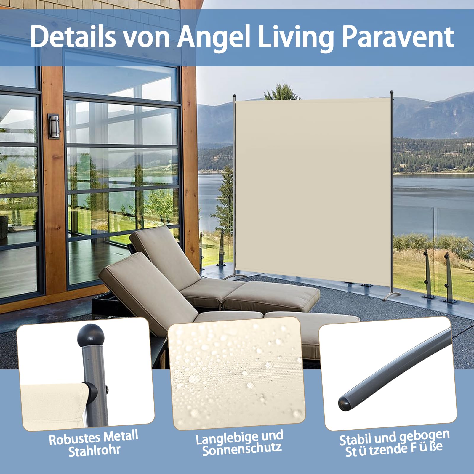 Angel Living Paravent 1 Teilig,Trennwand Raumteiler Paravent Raumteiler Innen Sichtschutz Wandschirm für Büros Balkon Schlafzimmer Außengarten (Beige, 162x180cm)