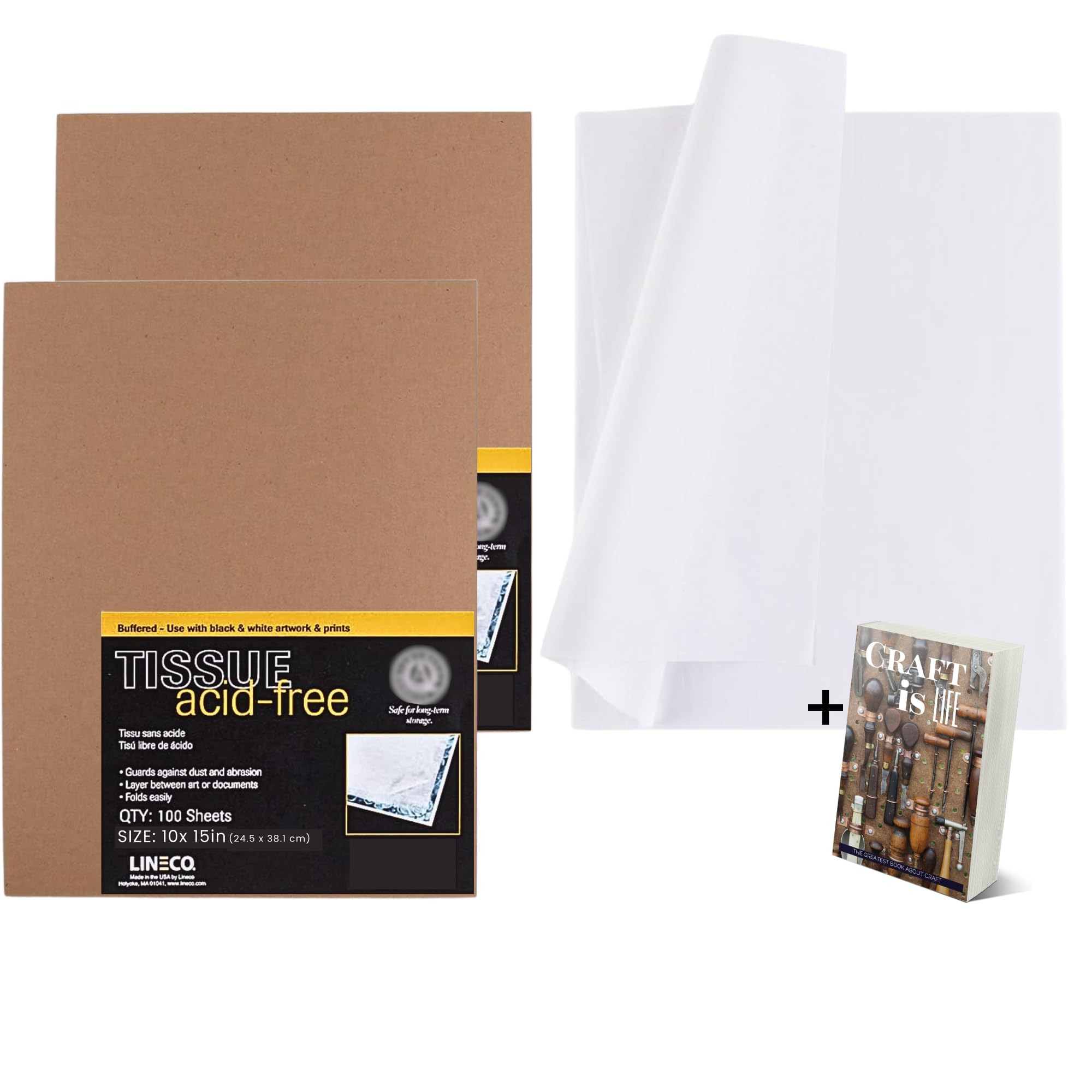 Select Kits Lineco Archiv-Seidenpapier, gepuffert, Weiß, 25,4 x 38,1 cm, 200 Blatt zum Aufbewahren von Fotopapier, Kunstpapier, Dokumenten, Textilien, mit E-Book
