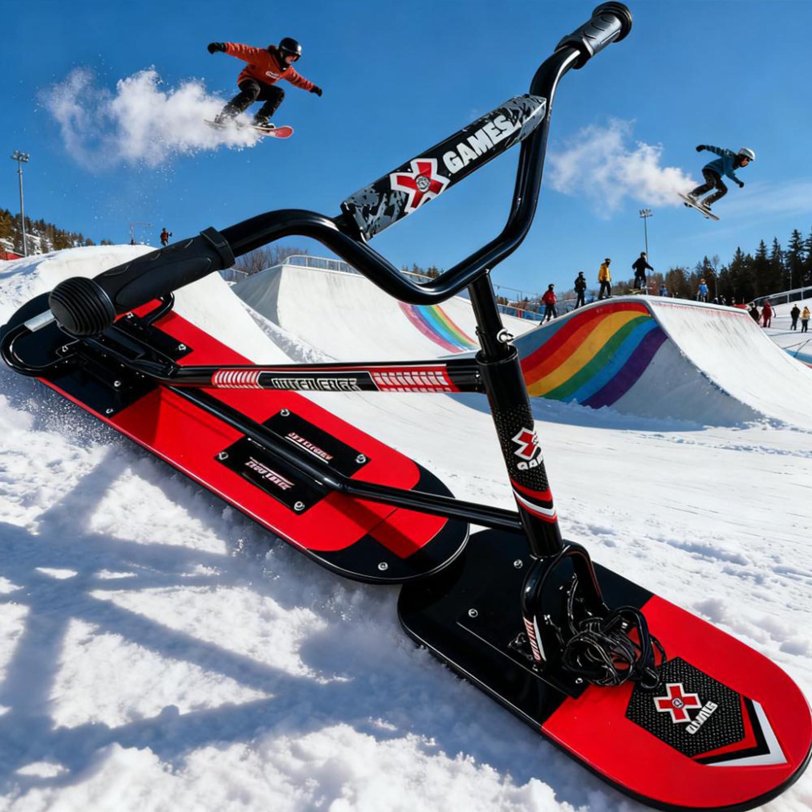 Trottinette De Glisse Légère - Conception À Double Ski Pivotant À 360°, Poignées Sûres Et Antidérapantes, Adaptée Au Snowboard, Aux Sports D'hiver, Au Jardin Et Aux Activités De Plein Black