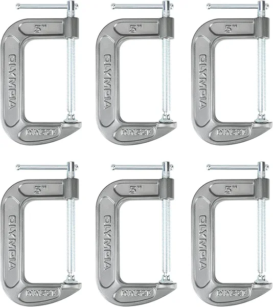 Olympia Tools Heavy Duty Cast Iron C-Clamps with 5-Inch Jaw Opening and 3-1/2-Inch Throat, 6 Pack