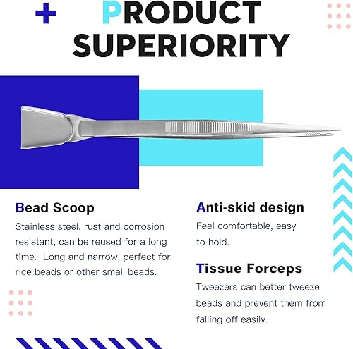 Miniatura 3 de hobbyworker Tapete para cuentas, suave, perfecto y estable, superficie flocada con escala de centímetro, juego de 3 piezas (L) y pinzas prácticas de