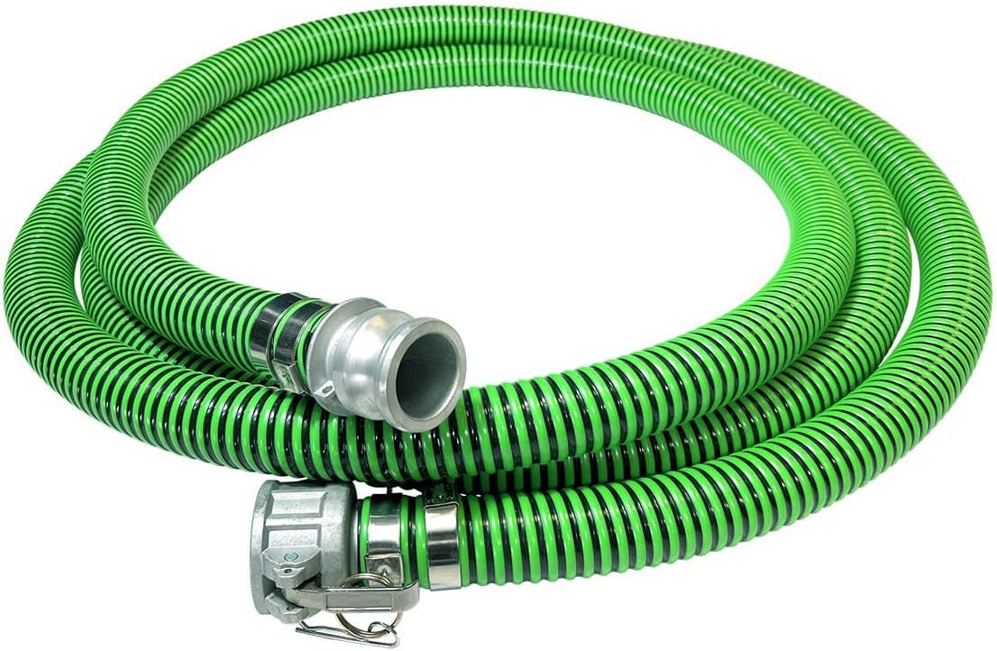 Gloxco Heavy Duty EPDM All Weather Suction Hose Assembly, Black Tube, Lime Green Helix, 2" Inside Diameter Hose with Male x Female Cam and Groove Fittings Installed, 20 ft Length