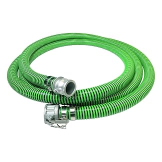 Gloxco Heavy Duty EPDM All Weather Suction Hose Assembly, Black Tube, Lime Green Helix, 1-1/2" Inside Diameter Hose with Male x Female Cam and Groove Fittings Installed, 20 ft Length