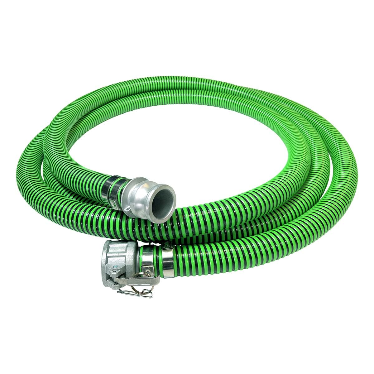 Gloxco Heavy Duty EPDM All Weather Suction Hose Assembly, Black Tube, Lime Green Helix, 1-1/2