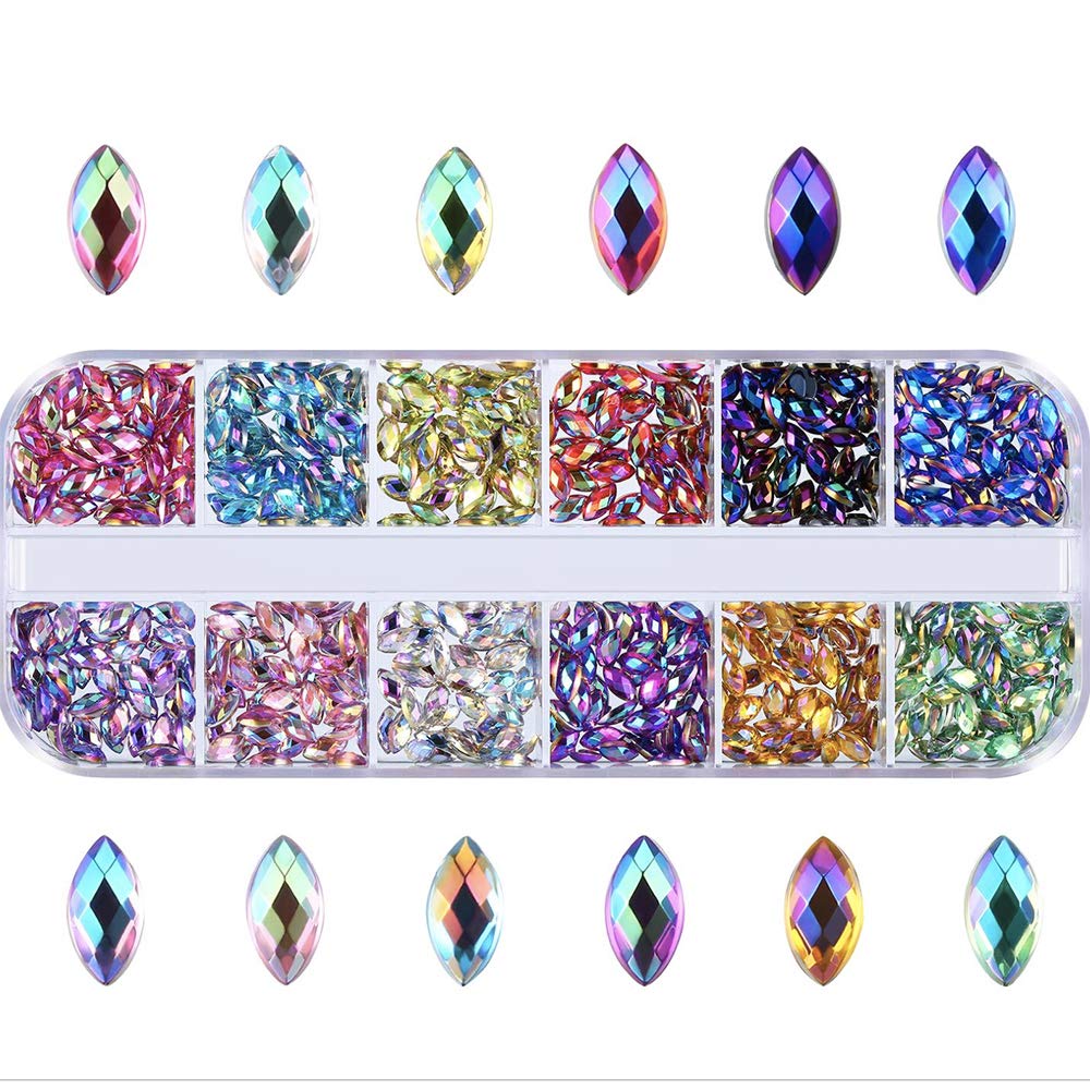 12 Colors 600 pcs Box Set AB Acrylic Special Effect Rhinestones Flat Back *Ship with Samples from GreatDeal68* (Marquise)