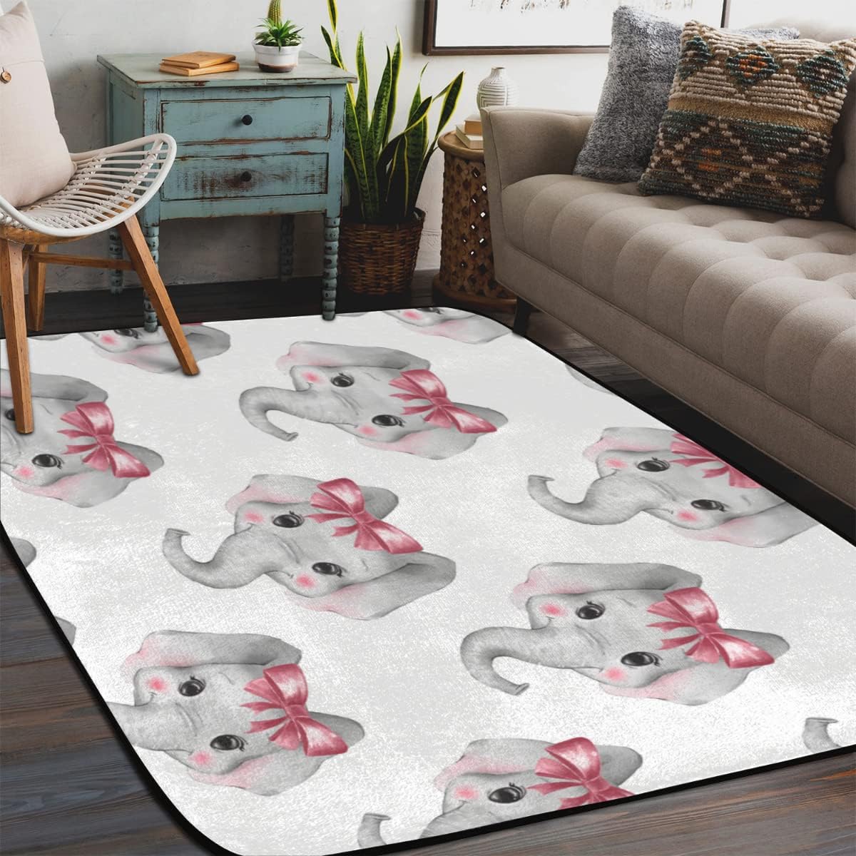5 x 7 Pink Cartoon Elephant Super Soft Area Rug for Kids Baby Nursery, Rugs for Living Room, Fuzzy Rugs for Nursery