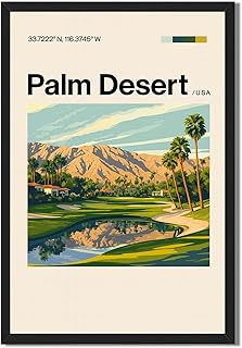 Framed Palm Desert Landscape Golf Course Poster Canvas Print Art Print Wall Decor Pictures for Living Room Apartment Home Decor Decoration (Black Framed,12L X16W)