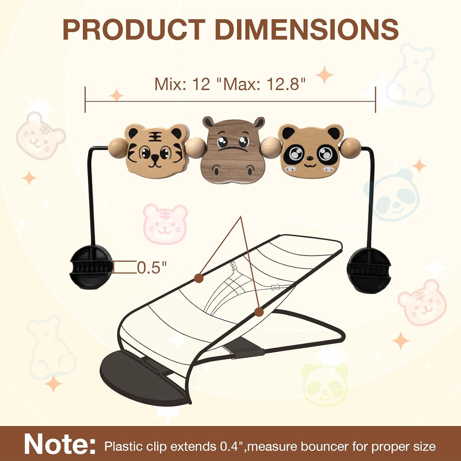 Baby Bjorn Bouncer Toy Bar – Durable Wooden Baby Bouncer Toy Bar Attachment, Easy to Attach and Remove, 360° Rotating，Made of Natural Wood and Incorporating Animal Elements