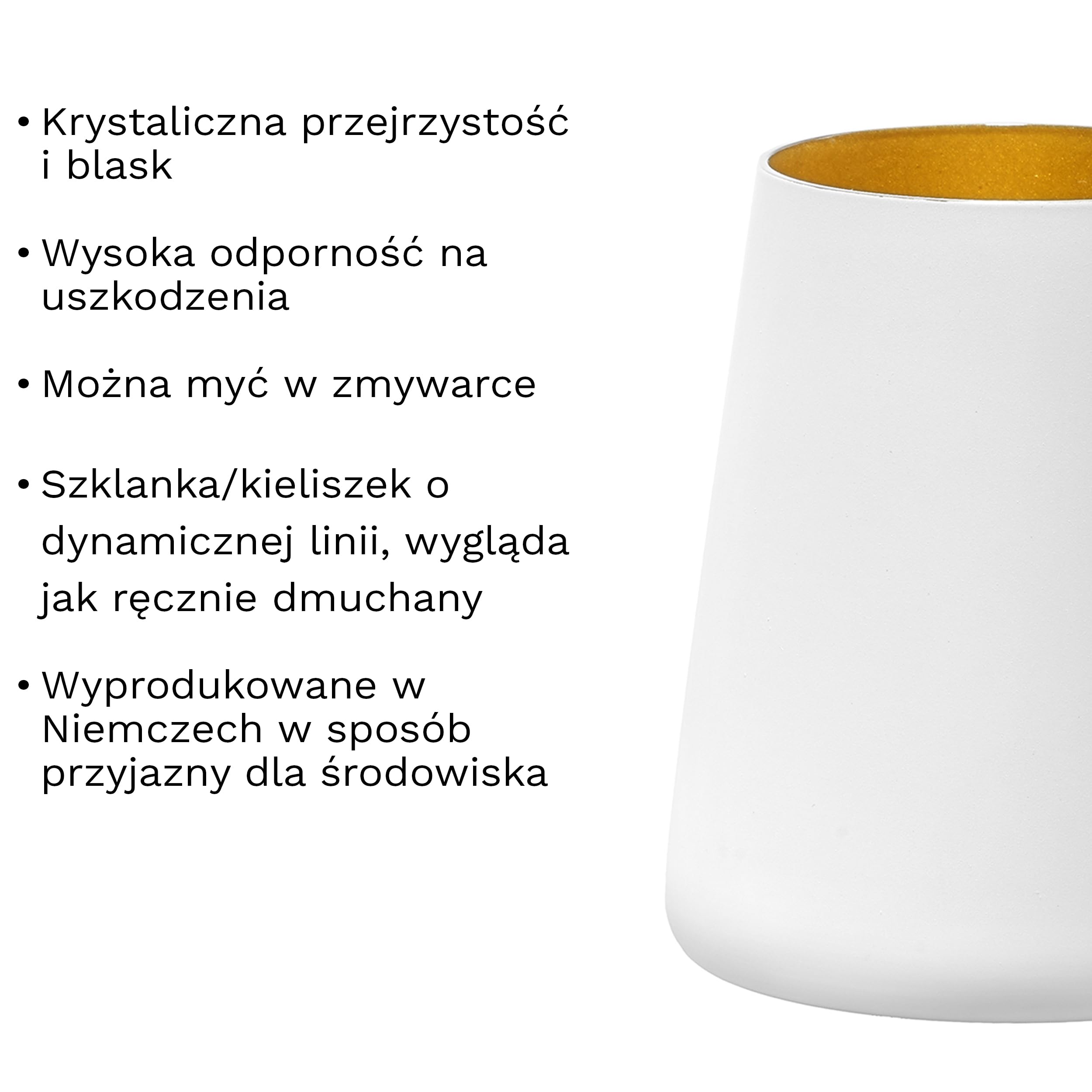 Stölzle Lausitz Kubki Białe/Złote Power Zestaw 6 szt., 380ml – Nowoczesne Szklanki do Wody, Wina, Drinków & Soków – Kryształowa Wysoka Jakość – Zmywarka & Odporność na Uderzenia, Made in Germany