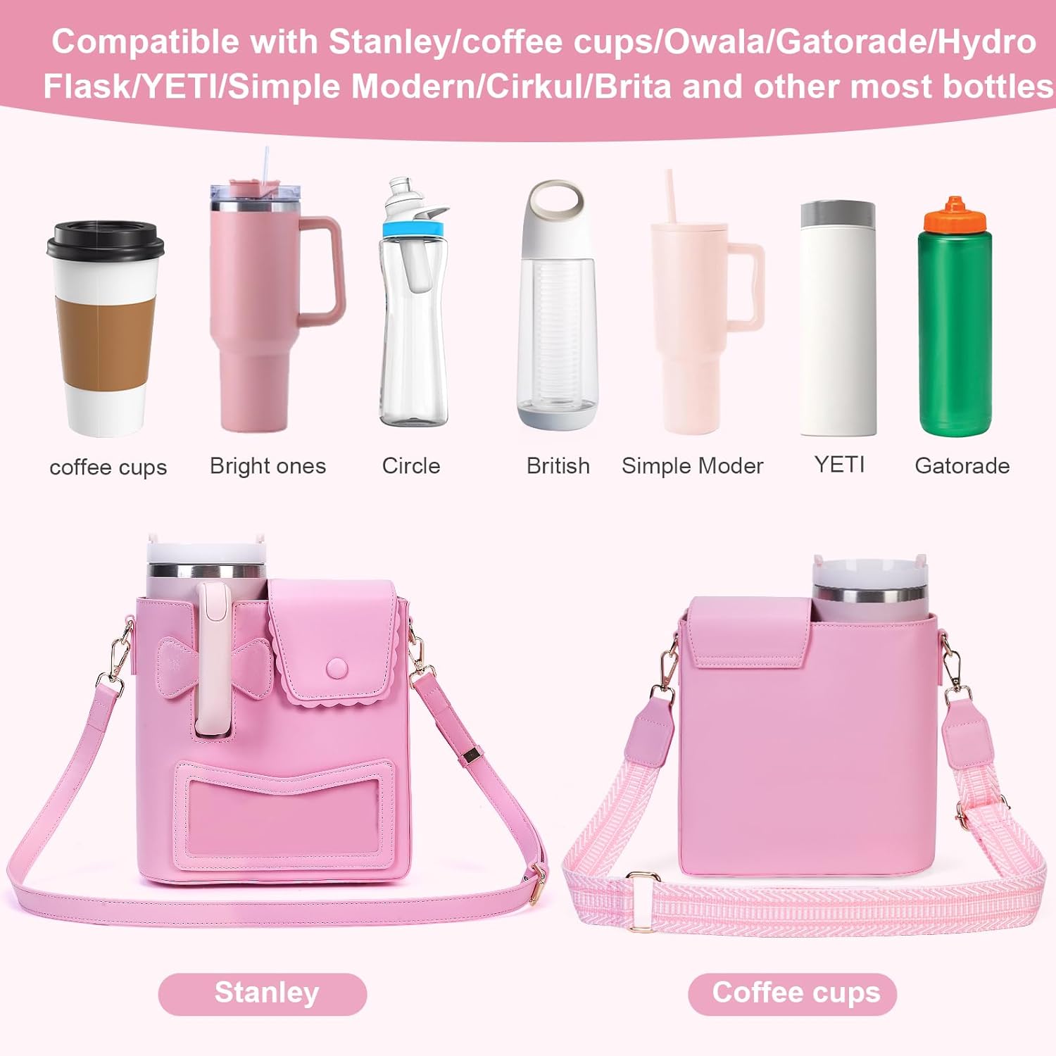 Stanley Purse Cup Holder for 40oz - Portable Crossbody Tumbler Bag with Strap, Water Bottle Carrier for Outdoor Travel