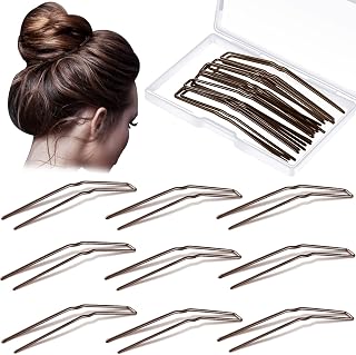 MTLEE 24pcs U-Shaped Ballet Bobby Pins 2.5 Inch - Secure Metal Hair Pins for Thick Curly Updos with Storage Box, Brown