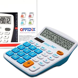 OFFIDIX Office Desktop Calculator Solar and Battery Dual Power Electronic Calculator Portable 12 Digit Large LCD Display Calculator Blue