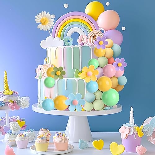 Miniatura 7 de 35 adornos para tartas de flores de margarita, bolas pastel, acrílico, retro, hippie, bohemio, arco iris, decoración para cumpleaños, baby shower,