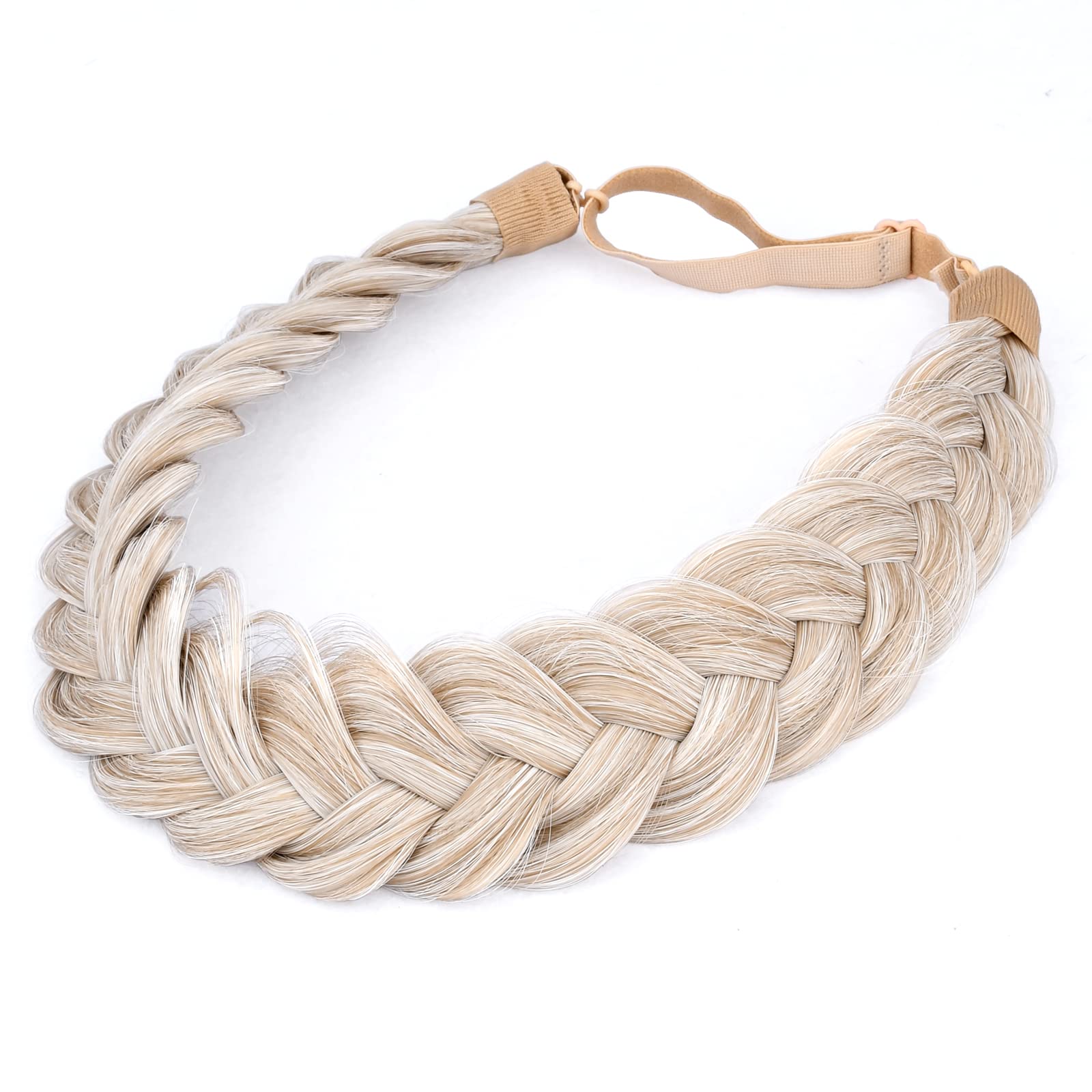 BOBIYAMessy Wide 2 Strand Synthetic Hair Braided Headband Classic Chunky Plaited Hair Headband (White Blonde)