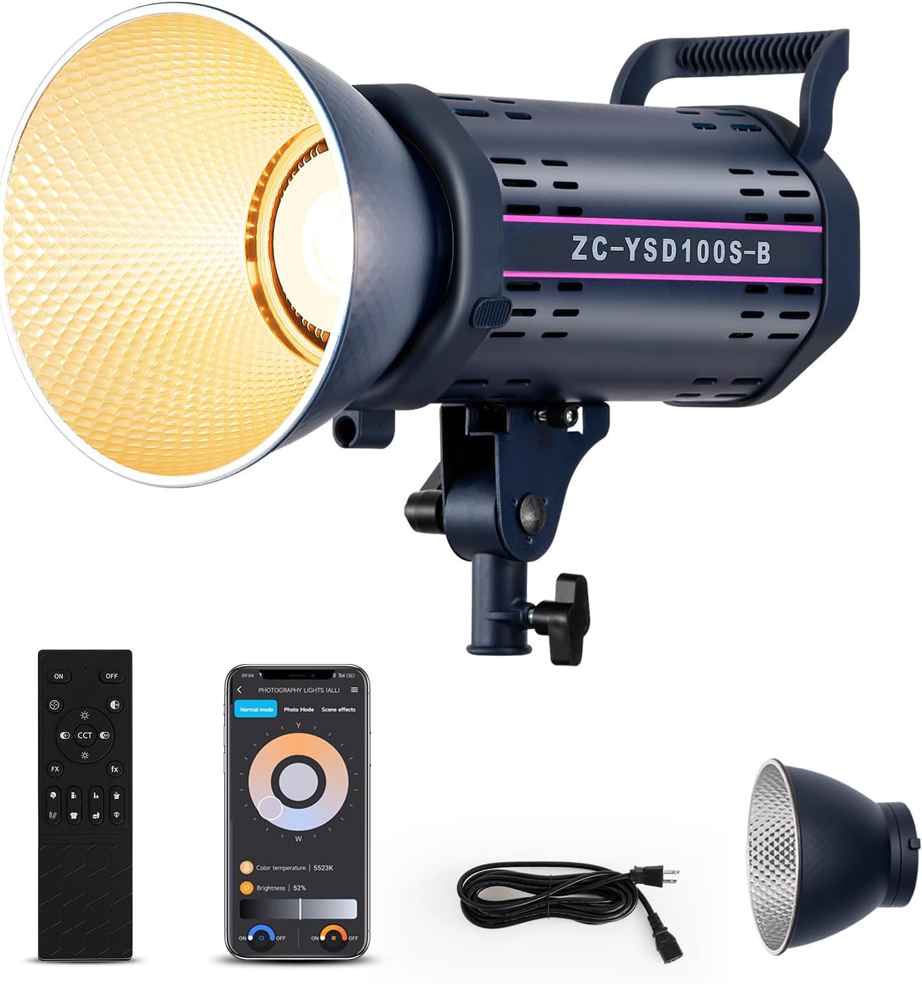 100W LED Video Light with 2.4G&APP Control COB Bi Color 2700K-6500K,≥9000LM,CRI≥97,Photography Continuous Output Lighting with 12 Scenes，Studio Light with Dual Power suport Lighting
