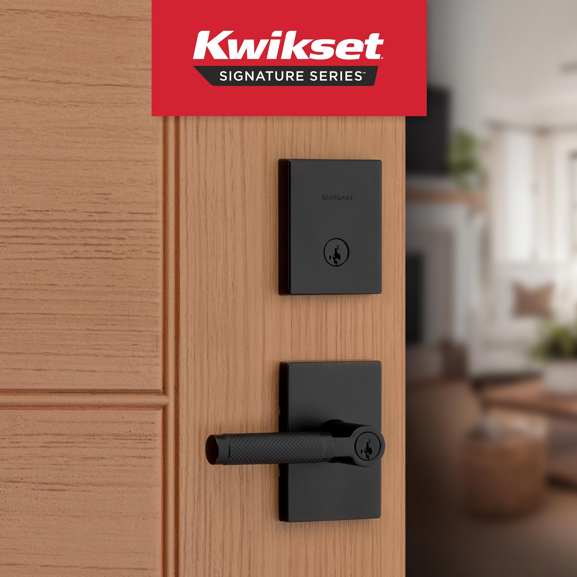 Kwikset Prava - Juego de cerradura de puerta delantera y cerrojo de seguridad con llave, paquete combinado de un solo cilindro, negro mate, resistente a las púas SmartKey Rekey