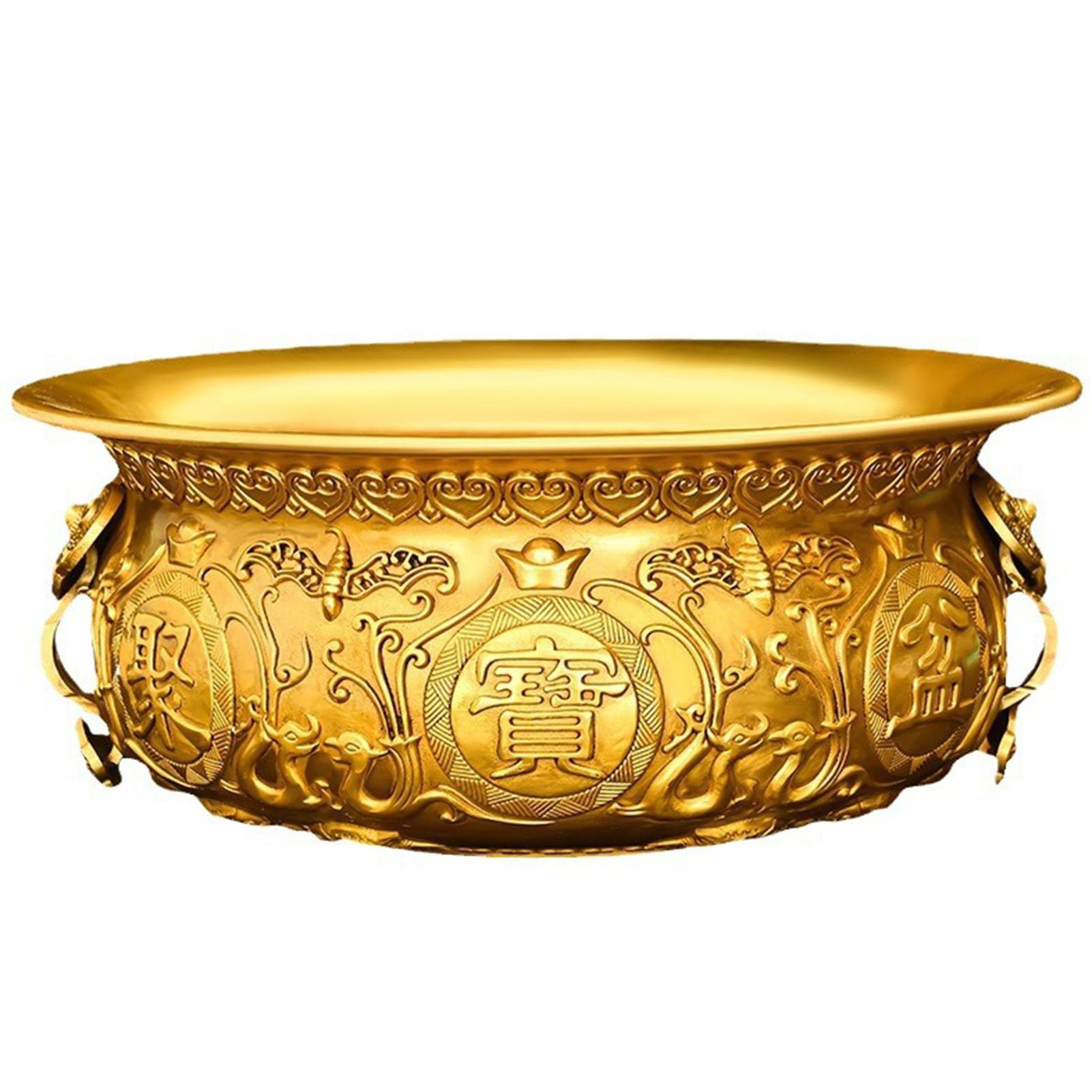 Ozdobna miska Feng Shui ze złotego mosiądzu - ręcznie wykonana umywalka ze skarbami dla bogactwa i dobrobytu, dekoracyjna metalowa ozdoba na biurko w domu Dekoracja ołtarza,20CM