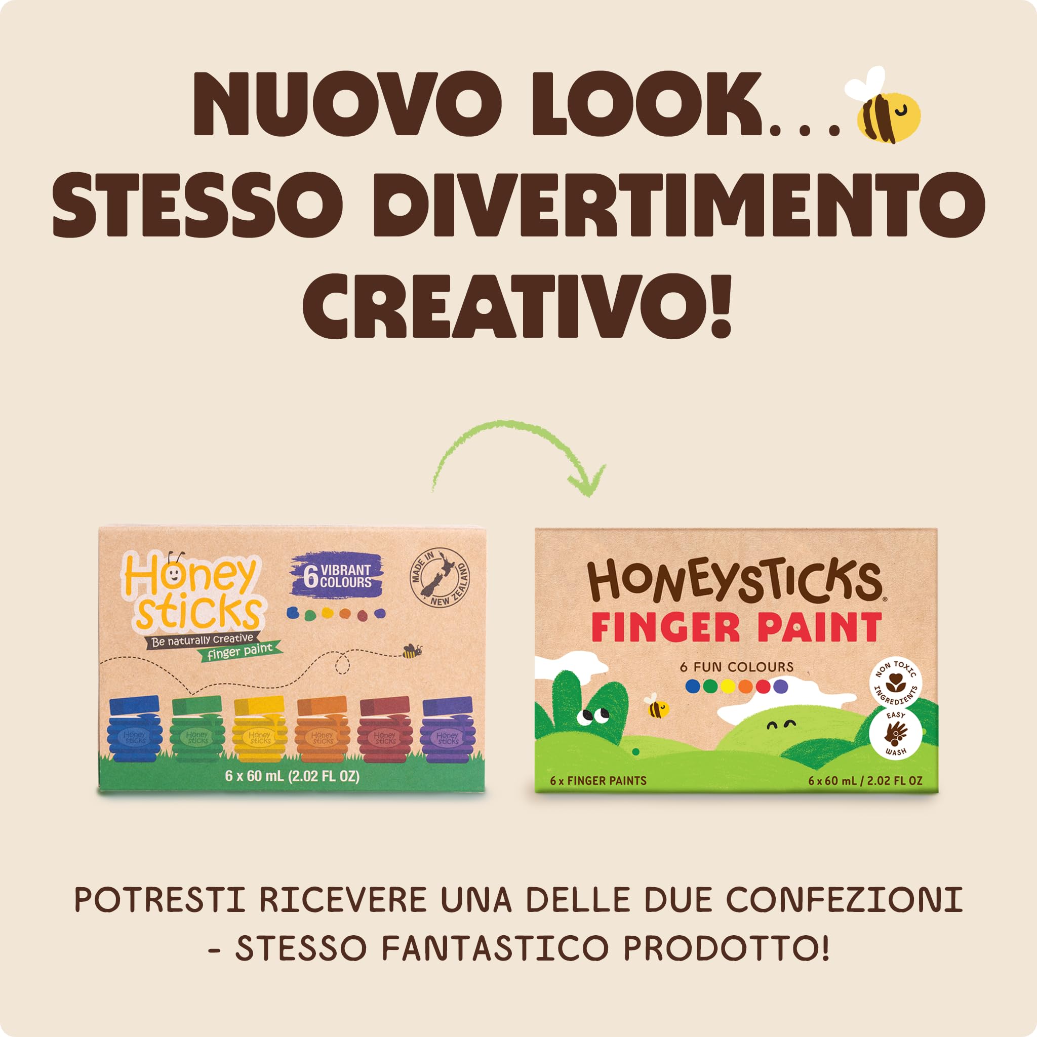 Honeysticks Colori a Dita per Bambini Atossici, 6 Colori per Bambini Brillanti, Lavabili Facilmente da Pelle e Vestiti, a Base d’Acqua ed Ecologici, Sicuri per Bimbi da 1 Anno in Su