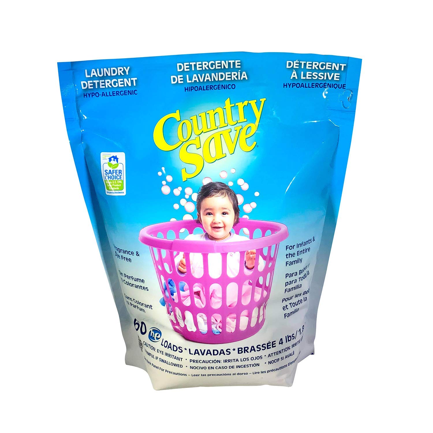 COUNTRY SAVE - Unscented Newborn Laundry Detergent - Sensitive Skin Laundry Detergent - Natural Hypoallergenic Baby Detergent Powder - Country Save - 60 Loads