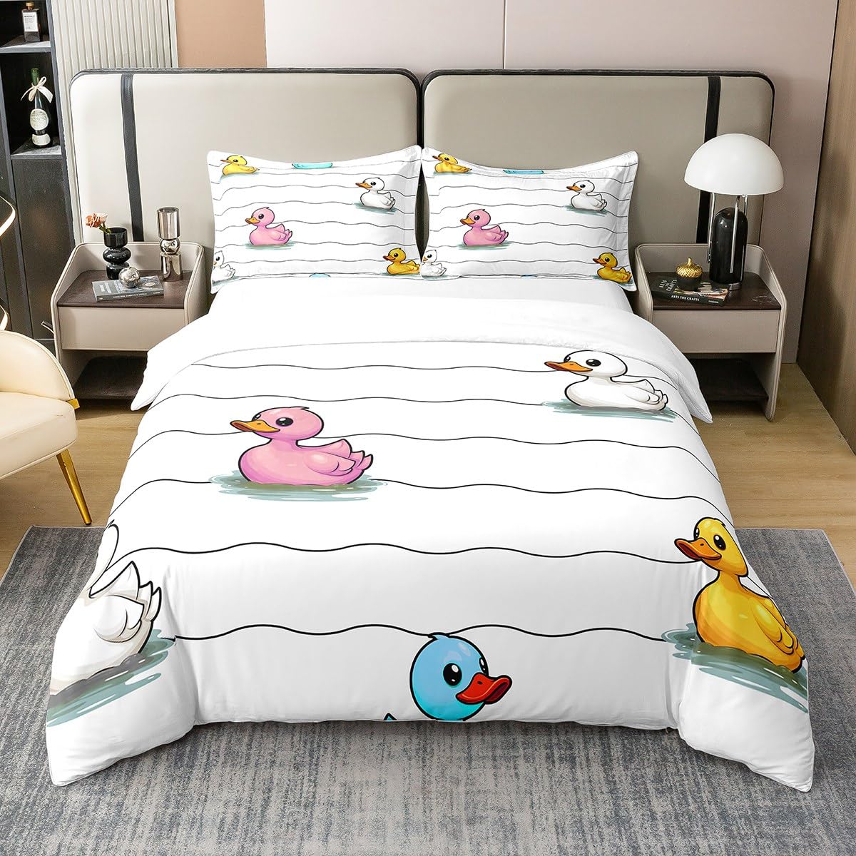 Rubber Duck Yellow Twin Duvet Set Cute Farmhouse Bedding With
