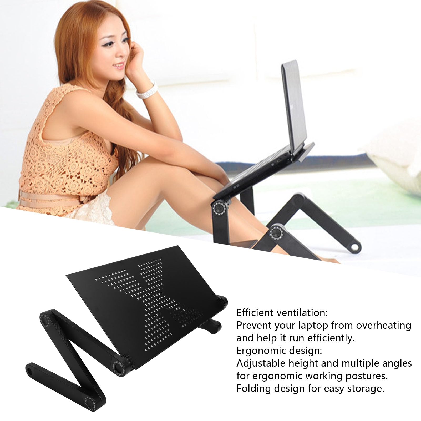 Regulowana Podstawka Pod Laptopa ze Stopu aluminium. Efektywna Wentylacja w Biurze domowym. Przestrzeń Robocza 480 X 260 Mm (Czarny)