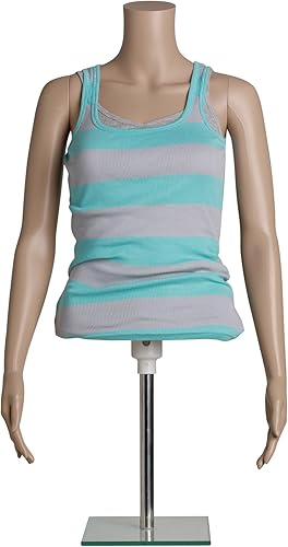 SSWBasics Torso de maniquí femenino con soporte, pantalla de plástico ajustable de medio cuerpo, pecho de 33 pulgadas, cintura de 25 pulgadas, ideal
