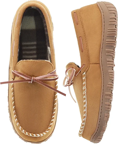 VLLy Mens Moccasin Slippers Breathable Memory Foam House Slippers Indoor/Outdoor House Shoes Beige US 10