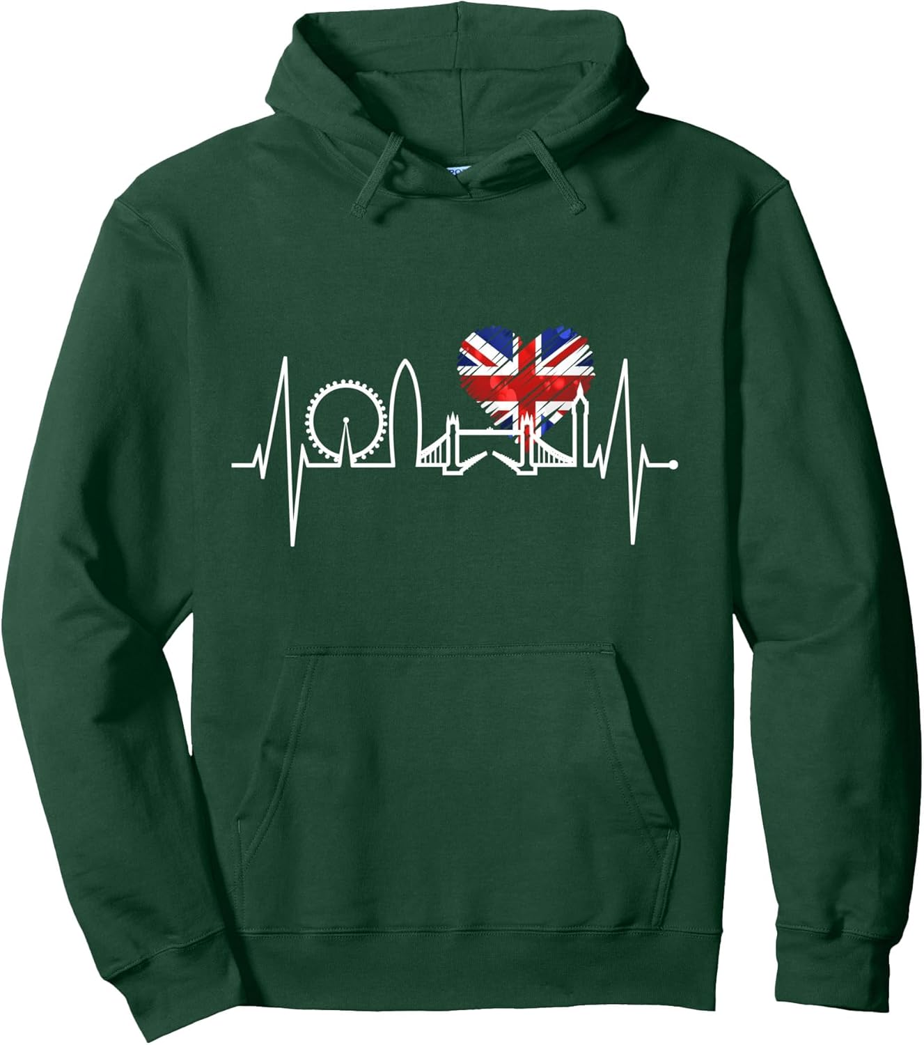 London Skyline Heartbeat Union Flag Men Women I Love London Pullover Hoodie