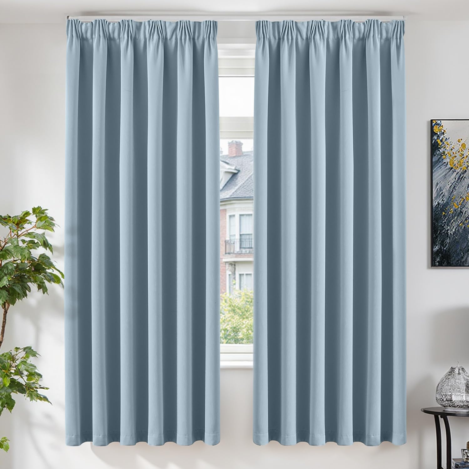 TOPICK Light Blue Blackout Curtains Living Room Bedroom, W66 xL72 2 PCS — image 1
