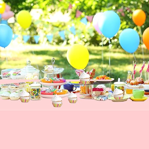 Miniatura 8 de WNINK Manteles de plástico rosa claro, paquete de 6 manteles desechables de 54 x 108 pulgadas, manteles de plástico rosa pastel para fiestas,