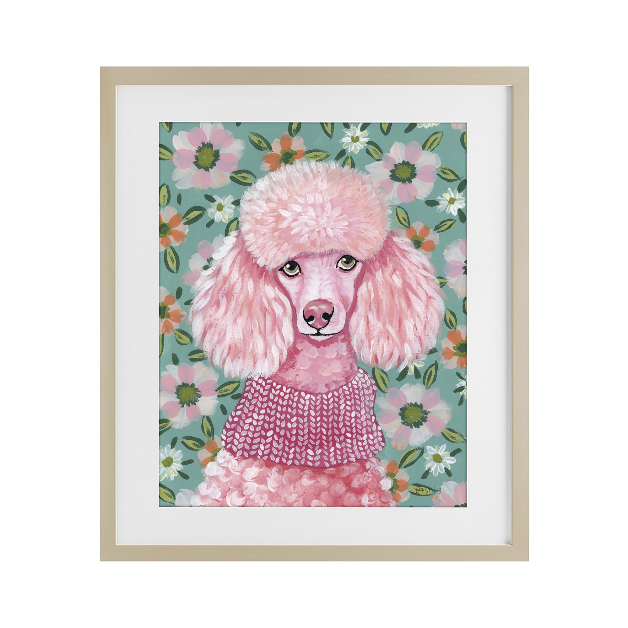 Stupell Industries Harvest Pine (Textured) Floral Poodle Whimsical Pet, 17 X 21 Inch Framed Print Under Glass