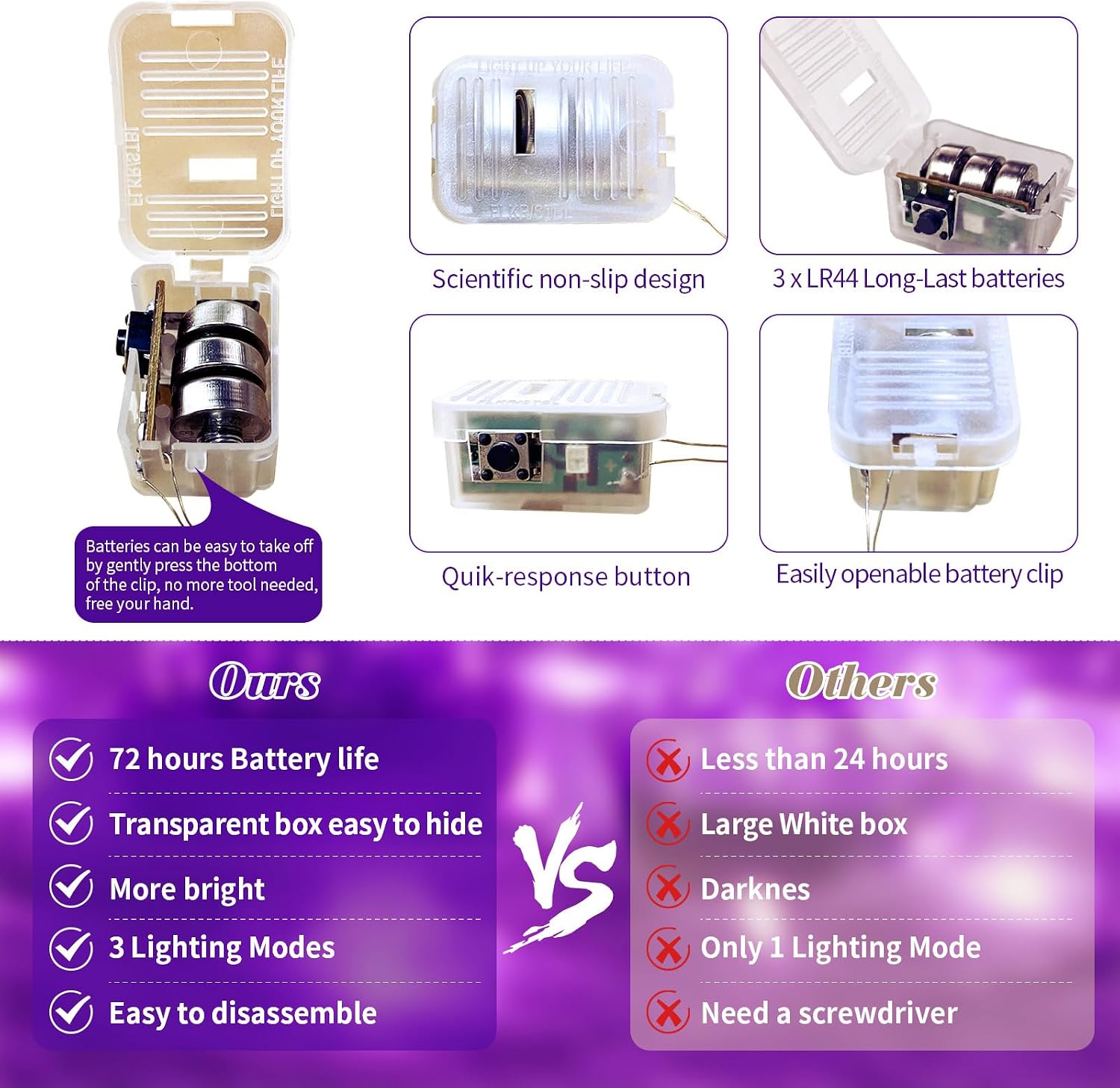 ZGWJ 8 Pack Halloween Fairy Lights Battery Operated, 7ft 20 Mini LED Fairy String Lights Silver Wire 3 Modes for DIY, Parties, Wedding, Bedroom, Halloween Decoration Orange&Purple image 2