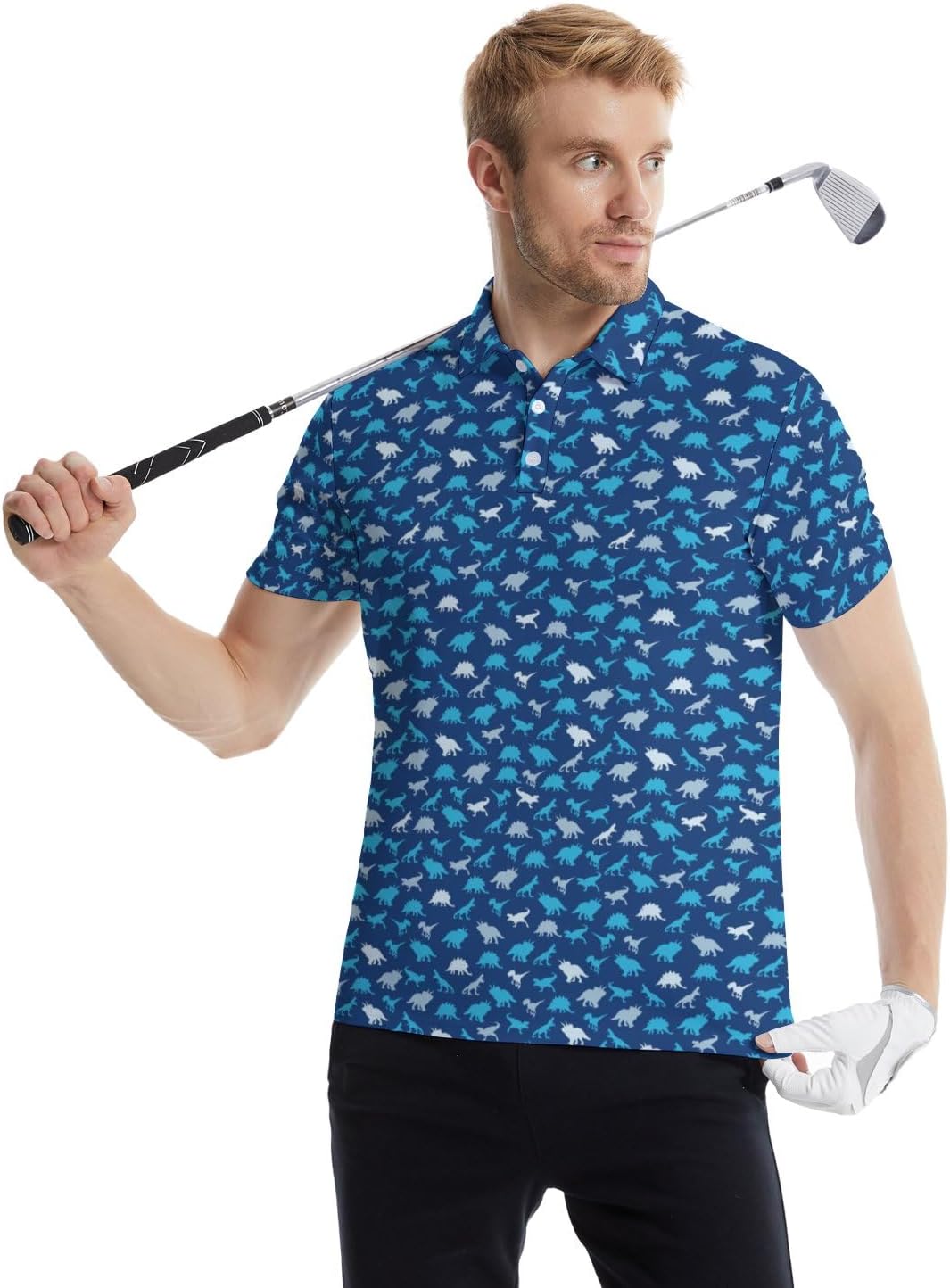 Golf Polo Shirts for Men Funny Print Quick Dry Short Sleeve Performance Golf Shirts Moisture Wicking Polo Shirts