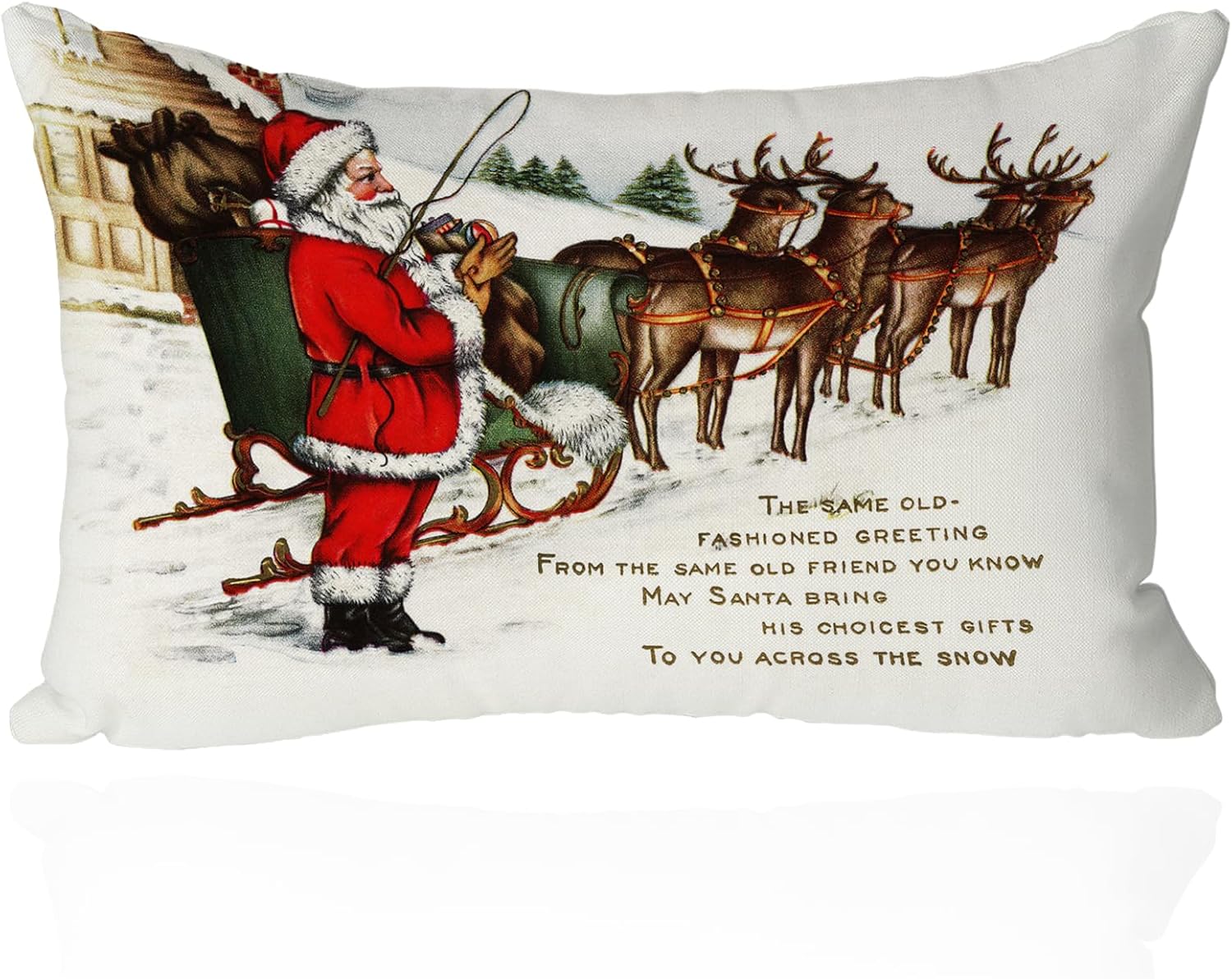 Vintage Christmas Pillow Cover 12x20 Inch, Santa and