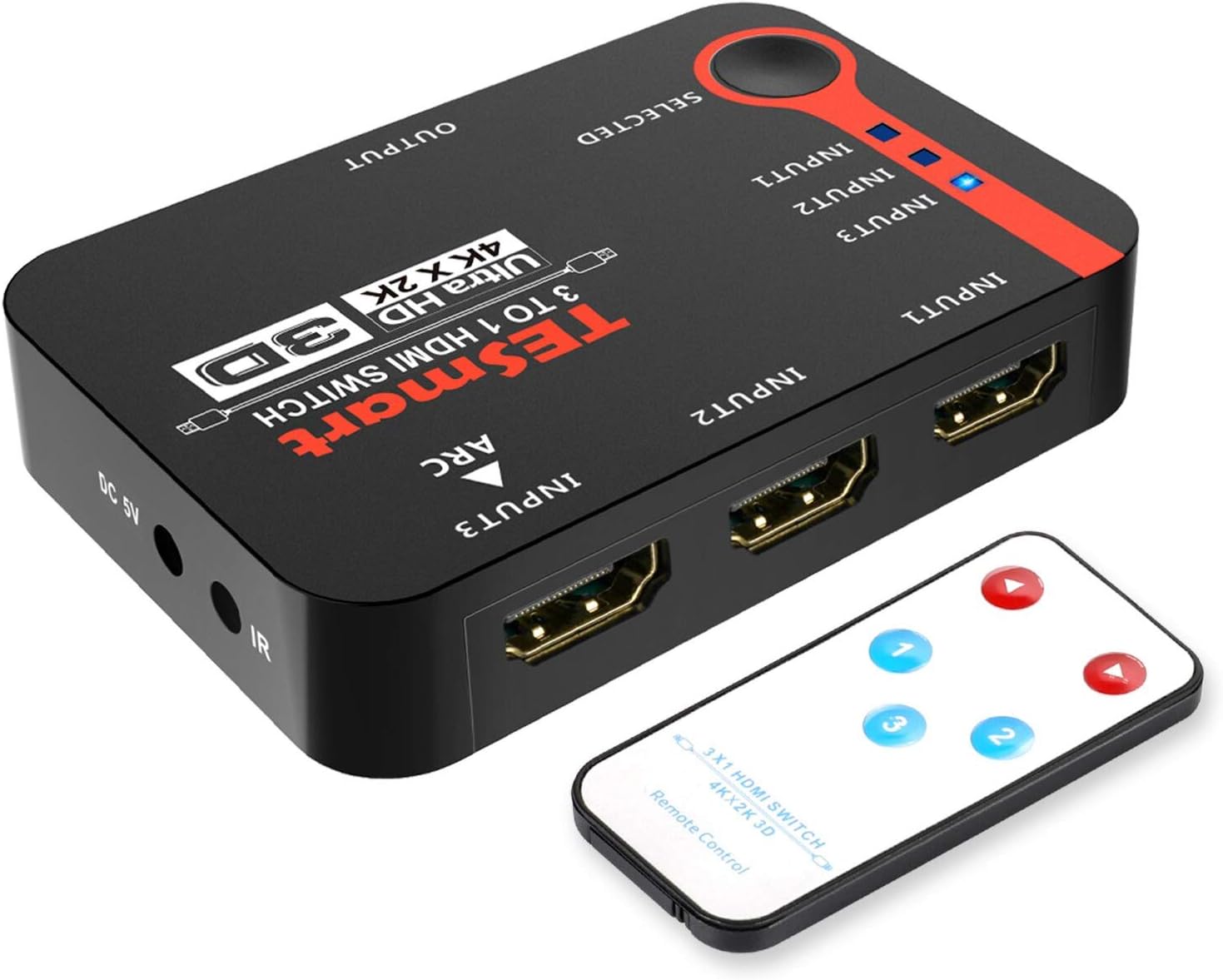 TESmart HDMI Switch 4K 3x1 HDMI Switcher Box with IR Remote, Supports 4K 3D HD 1080P for Xbox PS4 Roku HDTV Blu-Ray Player
